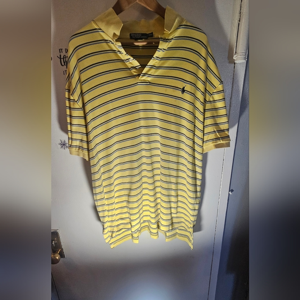 Ralph Lauren Yellow Striped Polo Shirt Mens XXL